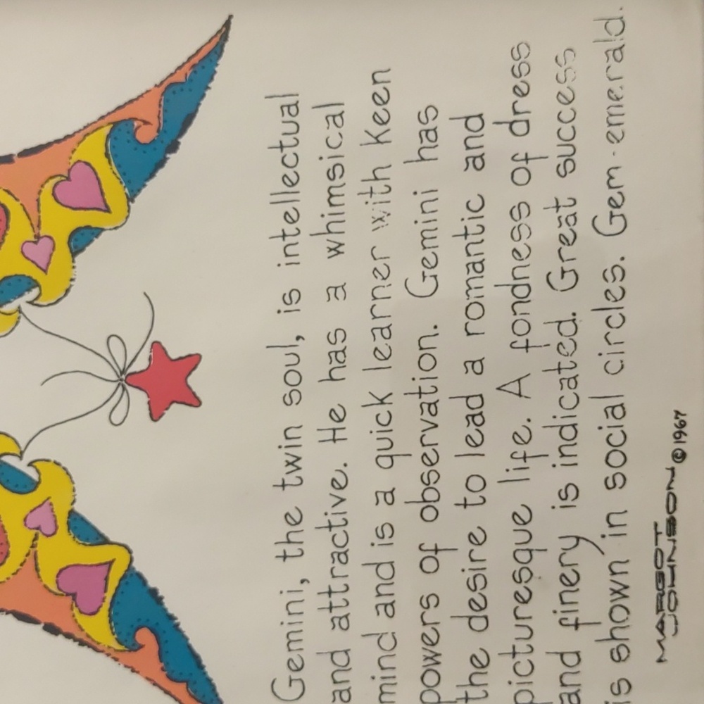 1967 Margot Johnson Gemini Zodiac Wall Art with Black Frame - Picture 3 of 5